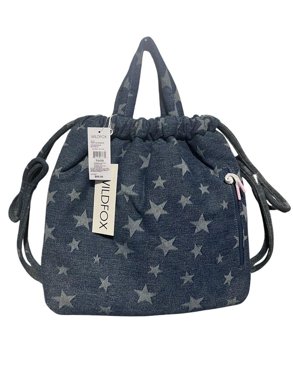 Wildfox Navy Star Denim Drawstring Tote/Bsckpack